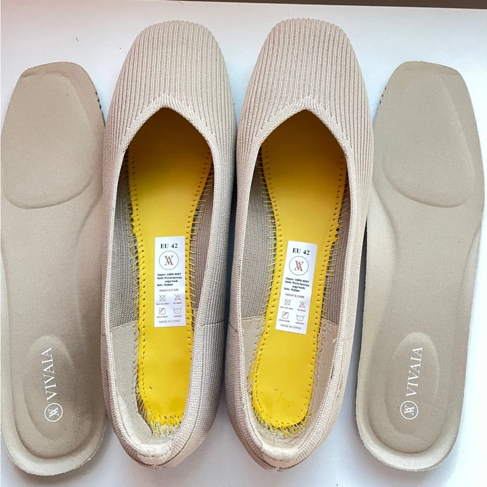 Vivaia NWOB Square-Toe V-Cut Flats Margot 2.0 Beige Almond Breathable 10.5 - Picture 12 of 12